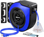 DEWENWILS Retractable Cord Reel, 60FT Heavy Duty Extension Cord, 12AWG/3C SJTOW, 3 Grounded Outlets Lighted Triple Tap, 15A Circuit Breaker, Wall/Ceiling Mounted for Garage, Workshop, UL Listed, Blue