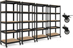 HOMEDANT House 5-Tier Metal Rolling Cart Shelf Rack Casters Heavy Duty Laminated Wheel Shelving Unit Adjustable Utility Storage Shelves Organizer Shelf Kitchen Garage (4, (S) 24.4" W, Black)