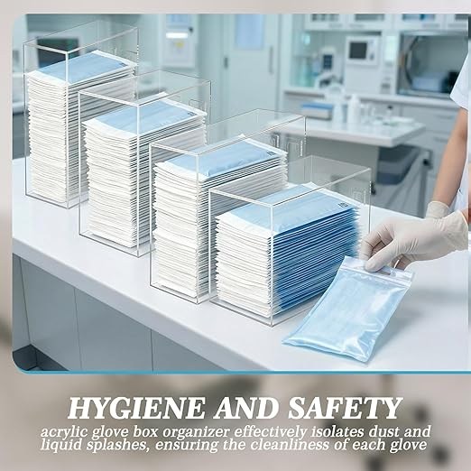 Novabright Clear Acrylic Sterilization Pouches Dispenser Rack Multi-Sized 5 Stations Wall Mount Holder for Face Mask Gloves Tissue Plastic Bag Hair Net Shoe Covers for Kitchen Medical Restaurant