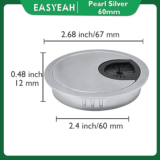 1 Pcs Desk Grommet 2-3/8" / 60 mm, Desk Cord Hole Cover, Cable Grommet Metal Zinc Alloy Materilal, Desk Hole Grommet for Home & Office Pc, Detachable Cable Cord Organizer-Matte Silver