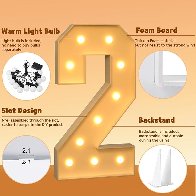 imprsv 4FT Marquee Numbers, Light Up Numbers 2 for 21st Birthday Decorations, Marquee Light up Letters Anniversary Party Decor, Pre-Cut Foam Board Kit