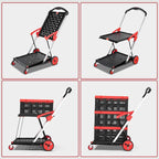 Collapsible Shopping Cart with Wheels, 200 lbs Capacity Grocery Cart on Wheels with Storage Crate, Platform Hand Truck with Foot Brake, Red