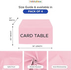 HolidayIdeas Card Table Covers Fitted Square 34x34 Inch, Wrinkle Resistant Washable Small Square Tablecloth 3 Ft for Folding Table, Pink, Set of 4