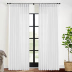 XTMYI White 90 Inch Length Back Tab/Hook Belt Linen Cotton Sheer Curtains for Bedroom 2 Panels,70 Inch Wide