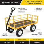 Gorilla Carts Heavy Duty Utility Cart, All Terrain Garden Wheelbarrow Wagon, 1200 Lb, Yellow - Gardening Equipment for Yard, Lawn, and Outdoor Use