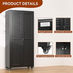 Aobabo Metal Storage Cabinet with Wheels, Locking Steel Storage Cabinet with 5 Shelves,15.75" D x 31.5" W x 71" H, for Garage School Office, Black