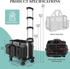 Rolling Cleaning Caddy, Cleaning Supplies Organizer with Trolley, Wearable Cleaning Tote Bag on Wheels with Hard Bottom, Cleaning Carts for Housekeepers/Home/Car/Office/Picnic (Grey)