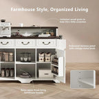 Rolling Kitchen Island with Two-Tier Bar Counter and Power Outlets, 3 Drawers & 4 Door Shelves, Mobile Kitchen Cart with Storage Cabinets & Locking Wheels for Dining Room & Kitchen, 53-Inch, White