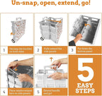 Inspired Living Ultra-Slim Rolling Collapsible Storage Pack-N-Roll Utility-carts, with Telescopic Handle, for Home, Garden, Shopping, Office, School use, Large, White, Cocktail Print
