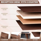 L-Shaped Modern Reception Desk with Counter & Storage - 84" Large Office Front Desk, Salon Checkout Counter with Lockable Cabinets, Shelves (Brown & Black, Right - 84''L x 34''W x 41''H)