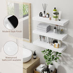 fuqing Floating Shelves for Wall - White Wood Wall Shelves Set of 3 - Modern Style Wooden Shelves for Room Decor & Storage