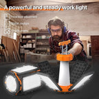 LED Temporary Work Light: 80W 12000LM Led Work Light with Brightness Adjustable Switch, 4 Deformable Panels Portable Construction Light, 5000K Linkable Hanging Work Lamp for Workshop Garage Jobsite