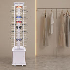 Sunglasses Display Stand, 72 Pairs Wooden 360° Rotating Sunglass Eyeglass Holder Organizer, Glasses Hanger Storage Rack for Retail Commercial Display, L14.2*H66.1in, White