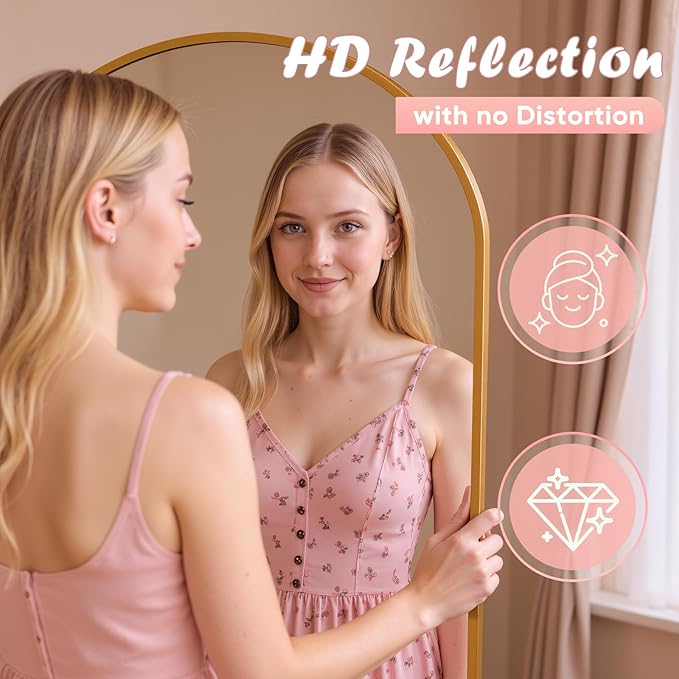 Full Length Mirror, 71" x 28" Arched Full Body Mirror Large Standing Floor Mirrors, Mirrors for Bedroom, Bathroom, Living Room Standing or Wall Leaning, Gold