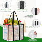 4 Pack Reusable Grocery Bags, Heavy-Duty Shopping Bags with Sturdy Handles, Water-Resistant & Foldable Organizer, Shopping Bags for Groceries, Market, Car Trunk, Multi-Purpose, 42L