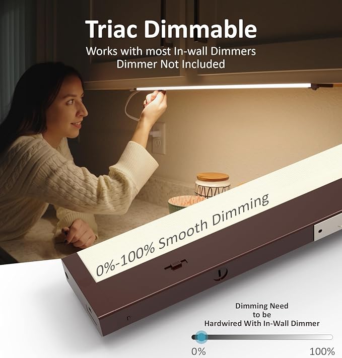 LED Under Cabinet Lighting Hardwired or Plug in, 12 Inch 6W, Dimmable 5 Color 2700K/3000K/3500K/4000K/5000K, Linkable Eyes Care Design Counter Lights for Kitchen, Sink, ETL Listed, Bronze
