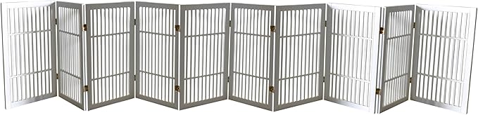 Pet Dog Gate Strong and Durable Freestanding Folding Acacia Hardwood Portable Wooden Fence Indoors or Outdoors by Urnporium (White Pet Gate, 10 Panel 30" Tall)