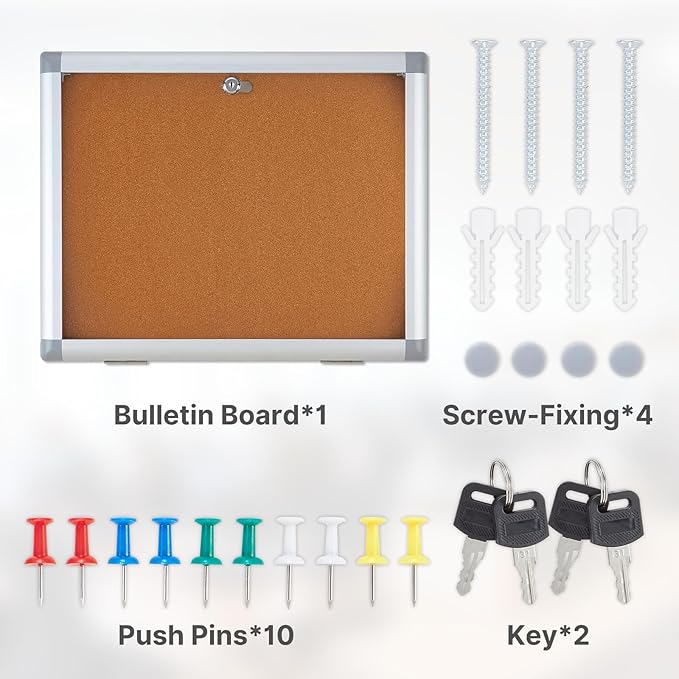 Enclosed Cork Bulletin Board Tamper-Proof Dispaly Case, Aluminium Frame, All-Weather Cork Noticeboard, Outdoor Enclosed Cork Board for School, Office, Restaurant, Hospital (38 X 38 Inches)