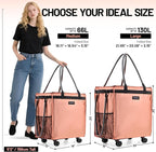 (Medium) Fanwoli Reusable Grocery Bag On Wheels with Removable Liner | Wrinkle-Resistant Fabric | Enhanced Stability Wheels & Extended Handle | Foldable Shopping Trolley for Laundry, Carries Up to 66L