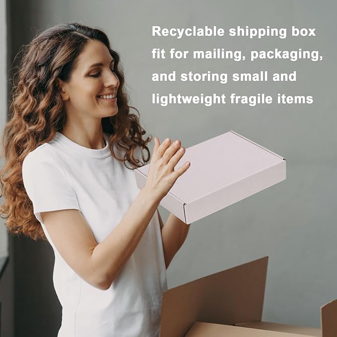 MEBRUDY 11x8x2 Inches Shipping Boxes Pack of 25, White Corrugated Cardboard Box for Mailing Packing Literature Mailer