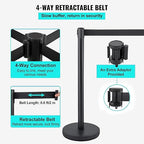 Crowd Control Stanchions, Stanchion Queue Post with Retractable Belts 6.5Ft, Easy Assembly, Crowd Control Barriers, Height 36 Inches, for Crowd Control Barriers, Pack of 4, Black