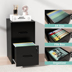 AQY 2 Drawer Filing Cabinet with Lock, Metal Black File Cabinet for Home Office, 18" Deep Vertical Storage Drawer for Hanging A4/Letter/Legal Size Files, Assembly Required