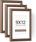 Natural Walnut 9x12 Picture Frames Mat to 6x8 Picture Display Set of 3,Original Wood Handcrafted 9x12 Wooden Photo Frame with Tempered Glass Graduation Family Wedding Pictures Tabletop & Wall Decor