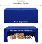 Open Back Fitted Tableclothss for 4 Ft Rectangle Table, 3-Sided Solid Table Covers 24x48 Inch for Craft Fairs, Banquets, Trade Show Display, Royal Blue,4 Pcs
