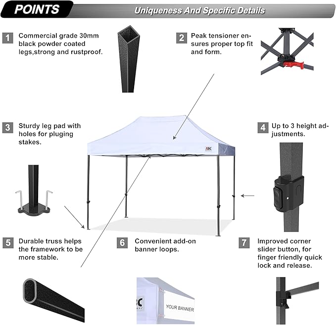ABCCANOPY Patio Pop Up Canopy Tent 8x12 Commercial-Series (White)