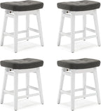 Counter Height Bar Stools Set of 4 for Kitchen Counter Farmhouse Modern Barstools with Faux Leather Upholstered Backless Seat and Solid Wood Legs 24 inch Bar Chairs, Grey + White
