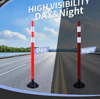 BESEA 8PCS 48" Traffic Delineator Posts with Detachable Base & High-Visibility Reflective Collars,Orange Durable Flexible Safety Cones for Work Zones, Parking Lots, and Roadways