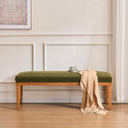 Rowill 53 Inch Long Entryway Bench for Bedroom End of Bed, Dining Room Bench with Upholstered Padded Seat and Solid Wood Leg for Kitchen, Living Room, Indoor and Hallway, Green
