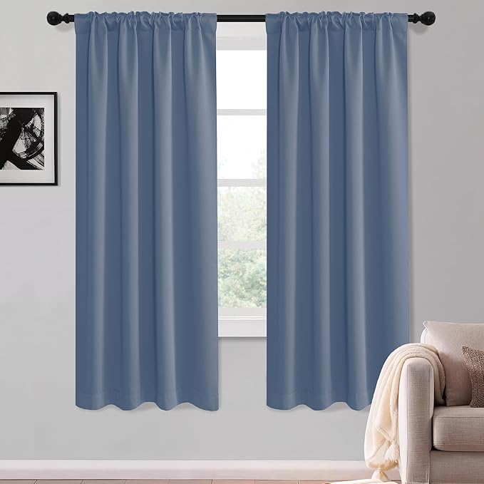 KGORGE Blackout Curtains for Bedroom, Privacy Light Blocking Thermal Insulation Noise Reducing Drapes for Living Room Bedroom, Back Tab Rod Pocket, W52 x L63 inches, Stone Blue, 2 Panels