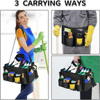 Boczif Cleaning Caddy Bag Wearable, Cleaning Caddy Supplies Organizer with Handle, Shoulder Straps & Detachable Divide, Cleaning Tool Organizers Tote Bag for Cleaners & Housekeepers（Black）