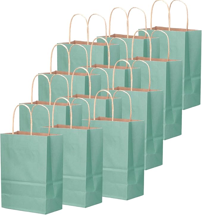 qiqee 100PCS Gift Bag with Handles Bulk Kraft Light Blue Paper Bags Assorted Sizes(33pcs Large 13",33pcs Medium 11",34pcs Small 8")