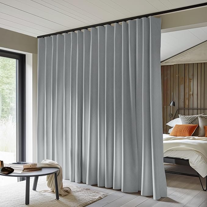 Room Divider Curtains Total Blackout Privacy Curtain Panel Room Thermal Insulated Noise Reduction Curtain for Bedroom Window Living Room Ceiling Track Curtain W 150 × H 96 in Grey.