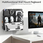 KDD Pegboard Combination Kit, Wall Mount Organization Peg Board with Mouse & Keyboard Holder, Pen Holder, Hooks, Headset & Controller Stand - Modular Hanging Organizer Accessories