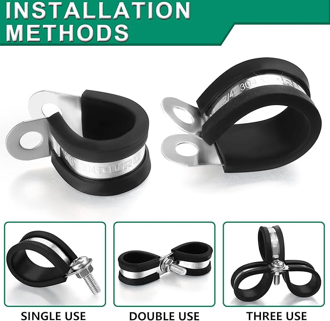 100PCS Cable Clamps 3/16 Inch 304 Stainless Steel Cable Clamps Rubber Coated Cushioned Insulated Cable Clamp,Automotive Wire Clamps,Pipe Clamps,Metal Clamp for Tube,Wire Cord Installation(5mm)