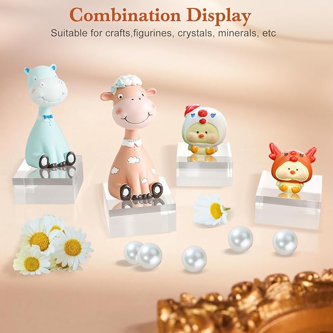Acrylic Base 8 Pieces Acrylic Blocks for Display 2 X 2 X 1 Inch Square Riser Display Stands Trophy Base Pedestal Stands Clear Cube for Trophy Jewelry Props Food Party Crafts