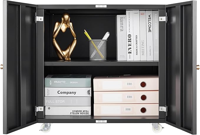 Metal Printer Stand with Storage, Heavy Duty 3D Printer Cabinet on Wheels for Home Office, Table for Printers with Adjustable Shelf Under Desk File Storage Black 23.6''H