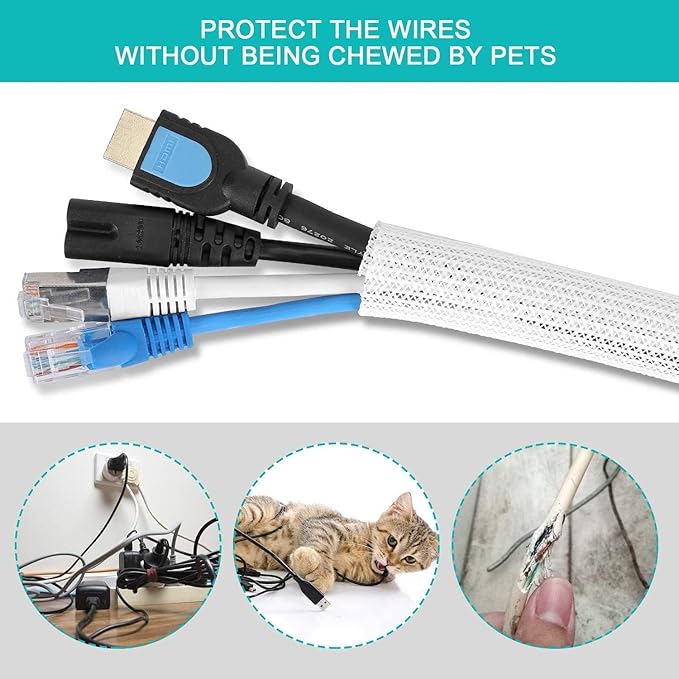 6.6ft - 4/5 inch Grey Cable Sleeve, Cable Organizer for Desk PC TV Computer, Wire Protector Cable Wrap Cover, Cord Management for Home Office