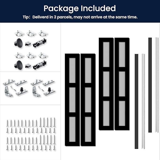 Bifold Doors for 72" x 80" Opening, 3-lite Tempered Frosted Glass Closet Folding Doors with Hardware kit Included, Easy Assembly, Black