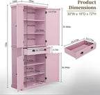 ARTPOWER 72" Tall Kitchen Pantry Storage Cabinet with Drawer and Adjustable Shelves, Pantry Cabinet for Kitchen, Bathroom or Hallway, Pink