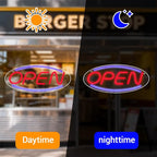 LED Open Sign 13.8"x5.9" for Shop/Bar/Salon Window/Door, Neon Open Sign, Colorful Strip, USB Powered, Transparent Backboard, Hooks/Screws/Chain