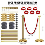 kaiyomi 8Pcs Stanchions with Red Velvet Ropes Set, 5 Feet Velvet Ropes and Posts Poles for Red Carpet Party Decoration and 360° Photo Booth (Golden)
