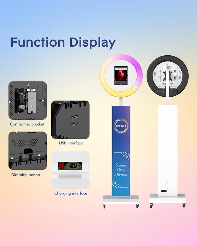 HARZHI Portable Photo Booth Compatible with Ipad, Large Lightbox Ipad Photo Booth for Christmas Wedding Party Provide ChackTok Software APP VIP, Free Custome Logo, Flight Case White