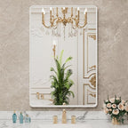 LOAAO 28x36 Inch White Metal Framed Bathroom Mirror for Wall, White Bathroom Vanity Mirror Farmhouse, Large Rounded Rectangle Mirror, Anti-Rust, Hangs Horizontally or Vertically