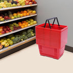 12 PCS Shopping Baskets with Handles, 18L Red Plastic Shopping Basket, Portable Grocery Basket Essential for Supermarket Retail Shop Book Store Laundry(17" x 12" x 9", Red)