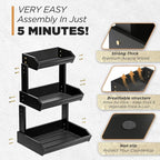 HOLANA Acacia 3 Tier Fruit Basket for Counter – Wooden Fruit Bowl for Kitchen Counter Organizer, Produce Storage Wooden Basket, Snack Organizer for Countertop & Kitchen Counter Storage (Black)