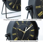 AYRELY® Vintage Black Metal Desk Clock,Battery Operated Mantel Clocks, Decorative Table Clocks with Adjustable Angle for Fireplace Farmhouse Shelf Living Room Décor (Black/Gold)